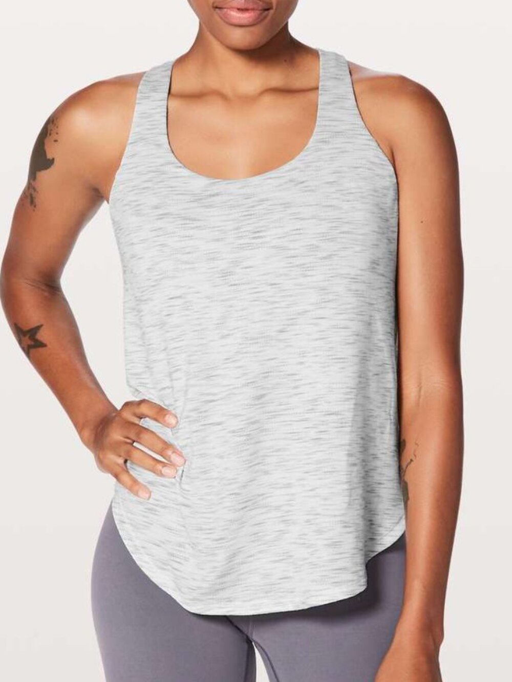 Lululemon Free To Be Serene Tank Tiger Space Dye Hail White Deep Coal  4